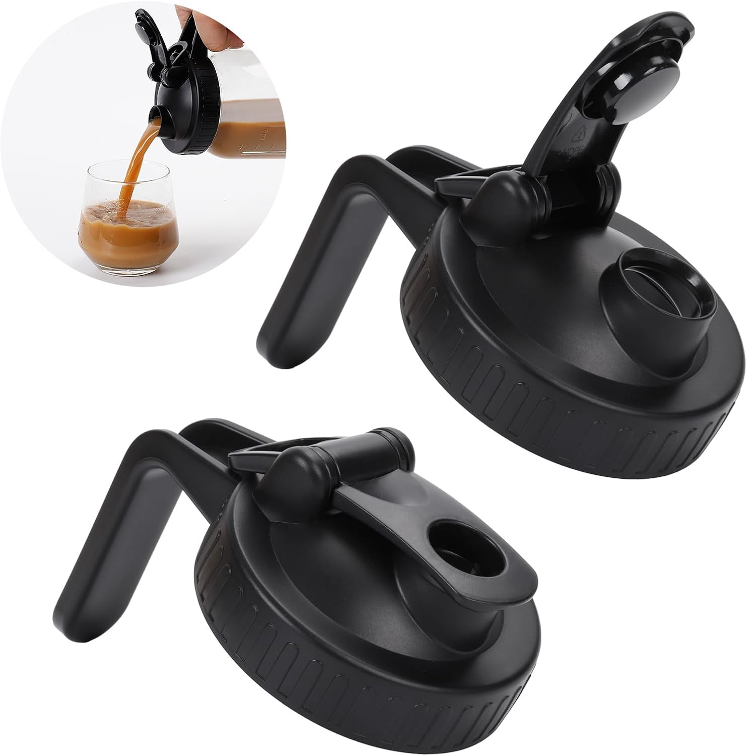 Wide Mouth Mason Jar Pour Spout Lid – 2 Pack Black Airtight Pour Spout Lid with