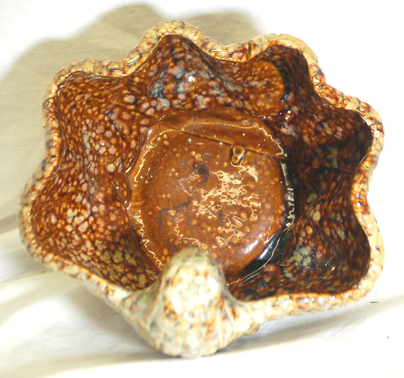 Ceramic Pedestal Clam Shell Shaped Planter Brown Natural Earth Tones
