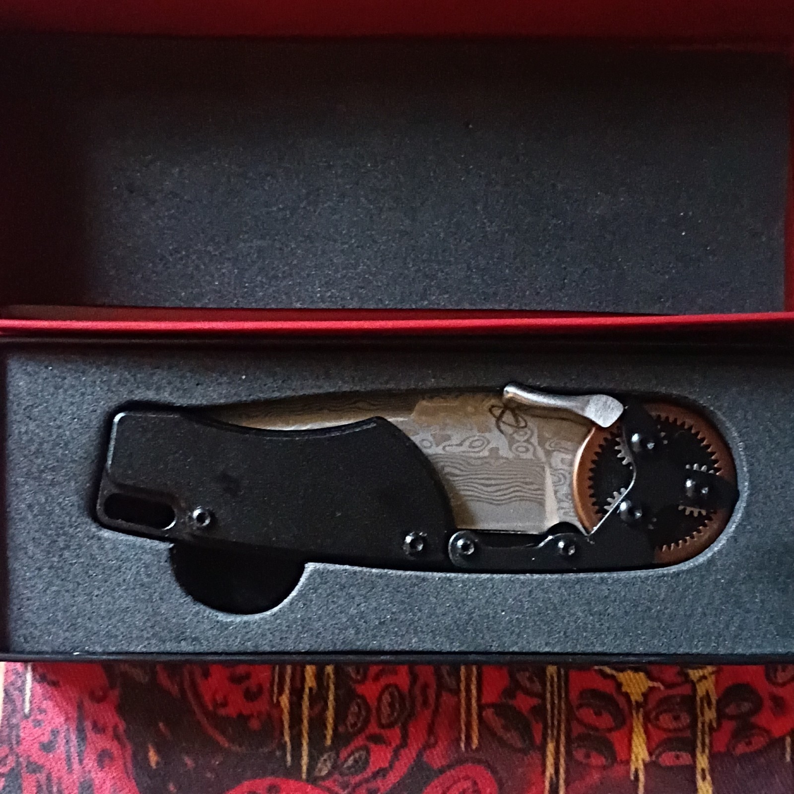 Mantis Gearhead Damascus Tanto Plain Liner Lock Manual Pocketknife Black Clip