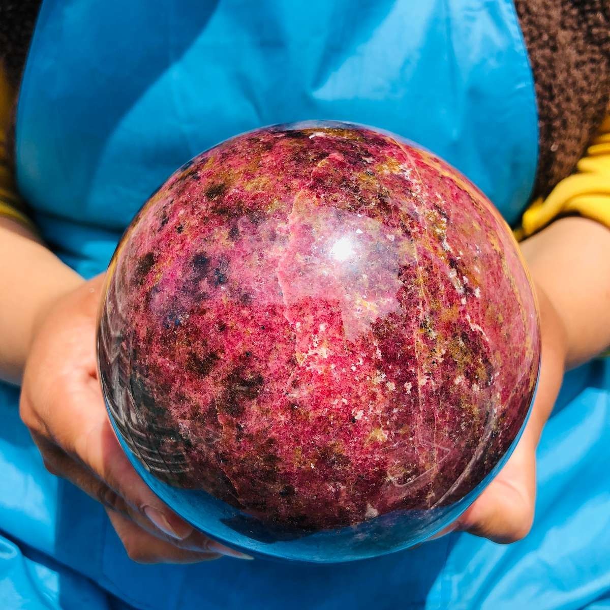 6.77LB Natural Rhodonite Crystal Sphere Pink Black Healing Gem Stone 4792