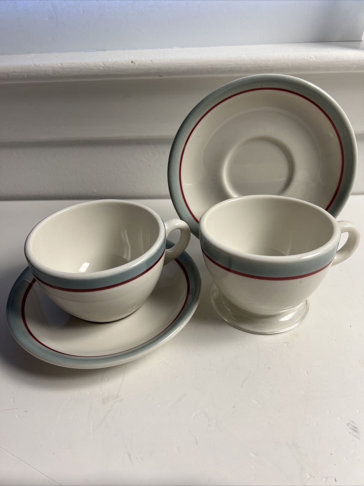 2 Vtg SYRACUSE CHINA HIGHLAND RESTAURANT WARE MUG Tea CUP Saucer GRAY STRIPE