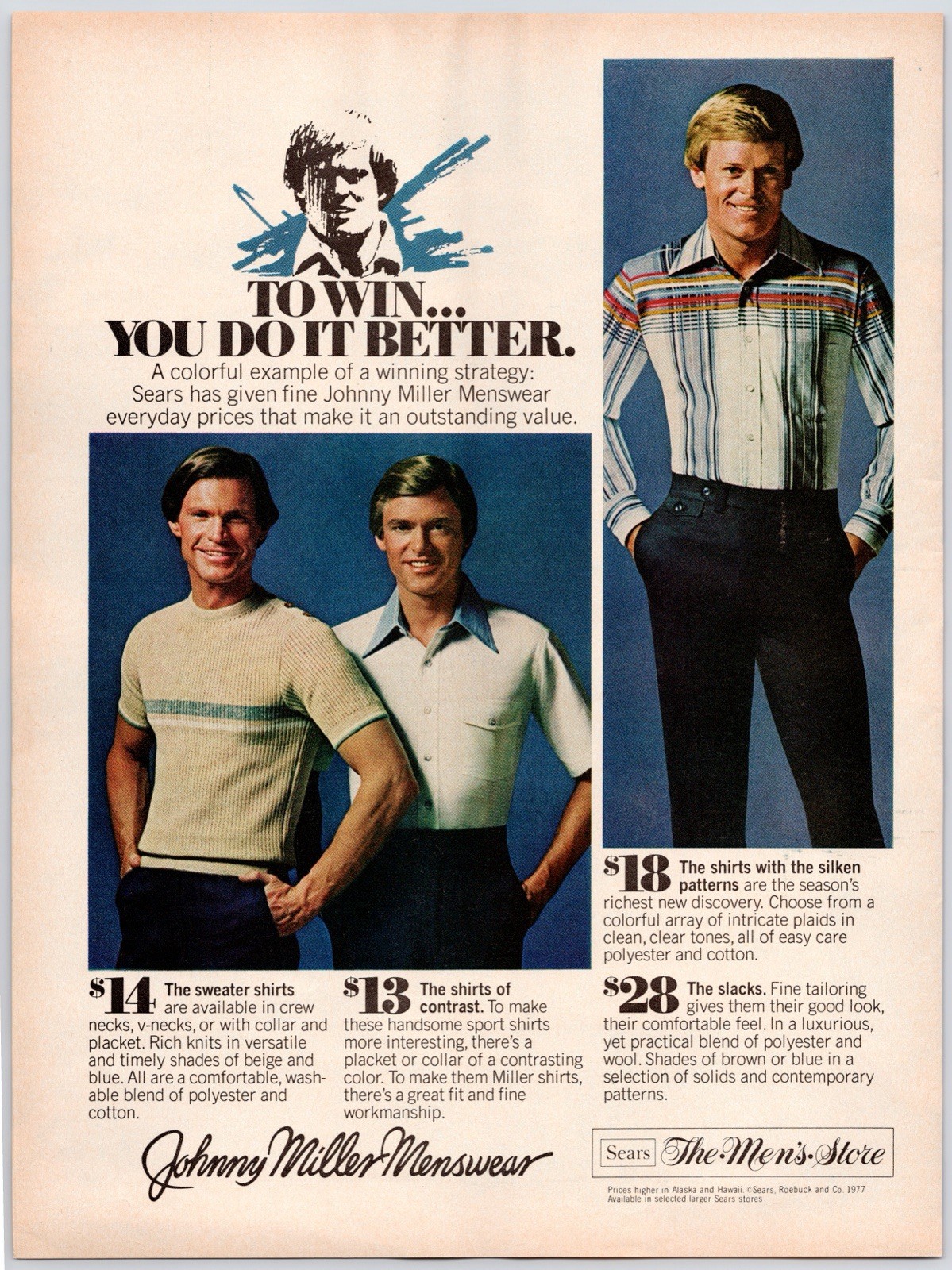 Sears Johnny Miller Menswear Male Model 1970s Fashion Wall Art Vintage Print Ad