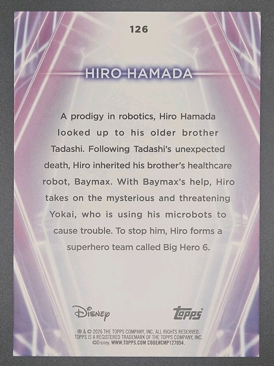 2026 Topps Disney Neon Hiro Hamada Orange Diamante #126 16/25