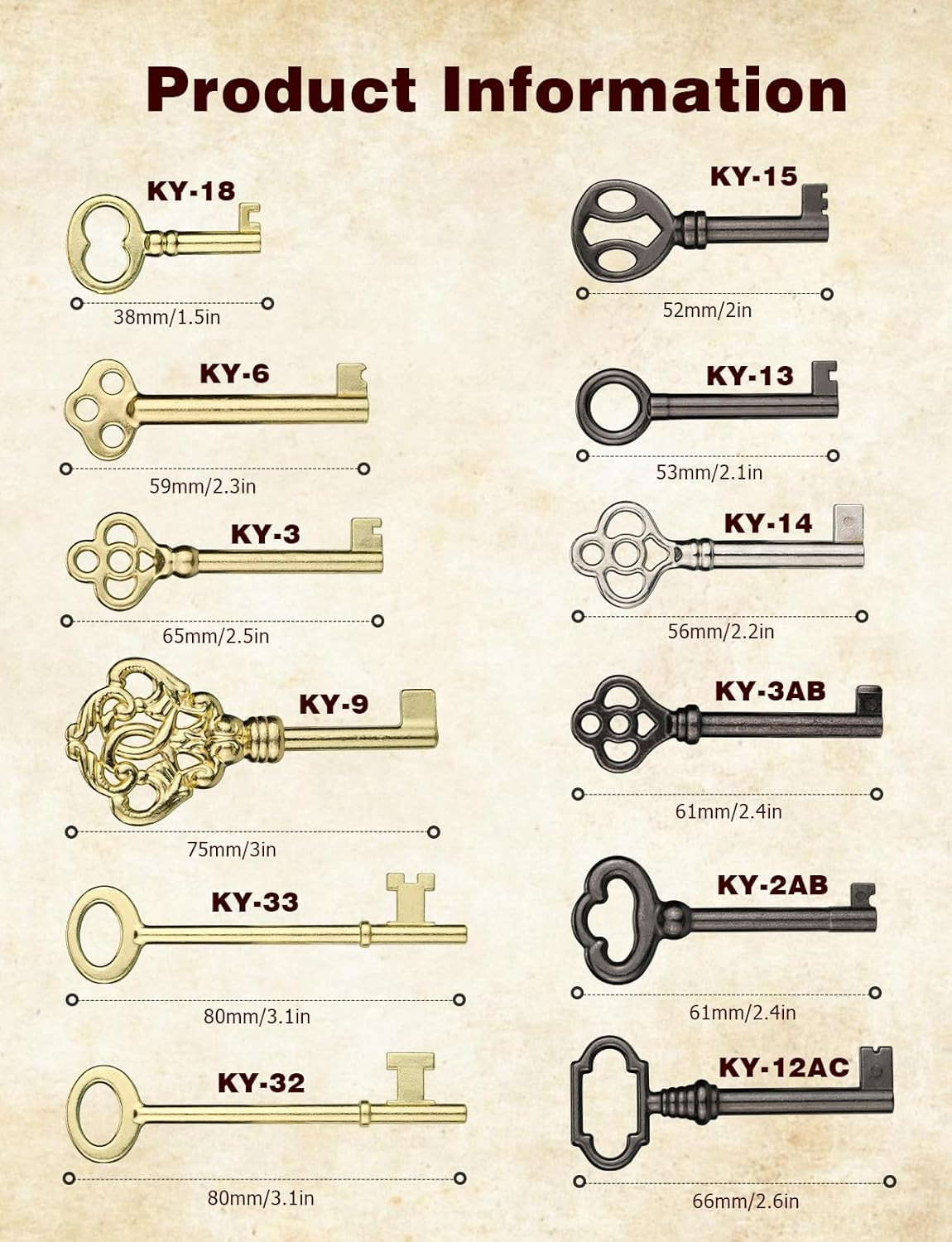 Mellbree Skeleton Key Set for Old Doors Antique Furniture Universal 12-Pack