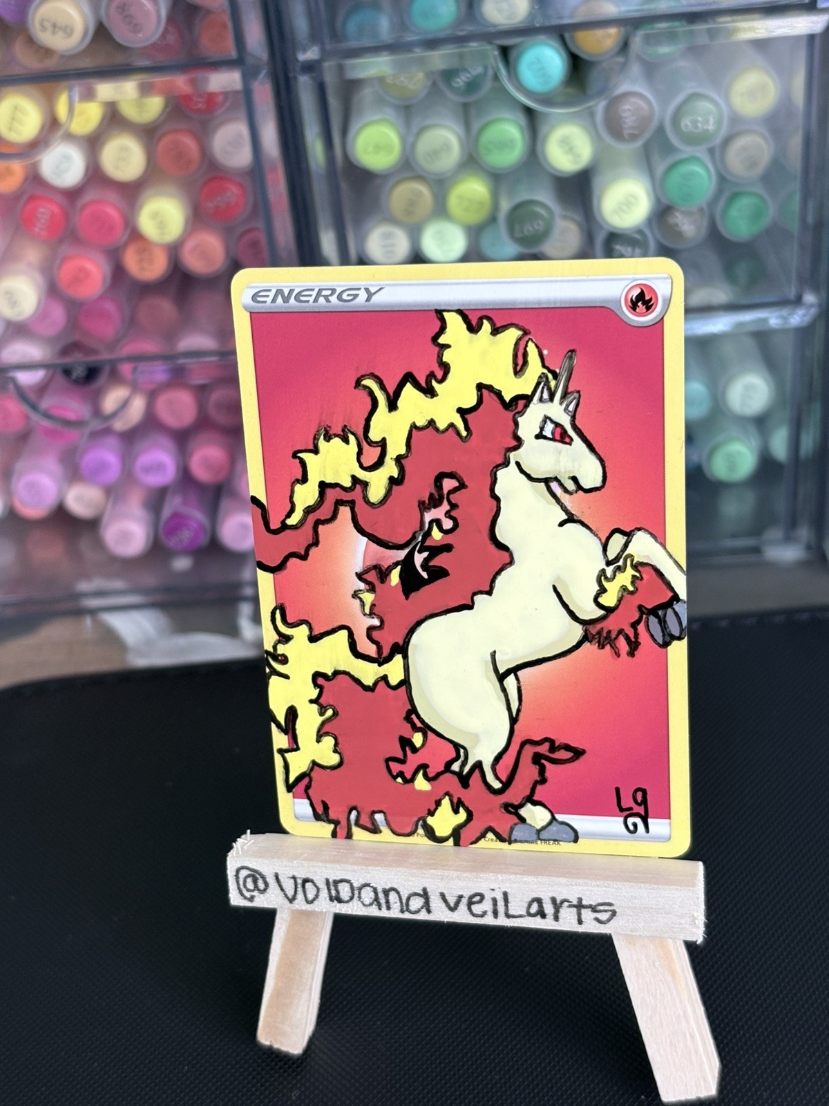 Rapidash Pokémon fanArt Energy Card ATC HandPainted Collectible ACEO ORIGINAL