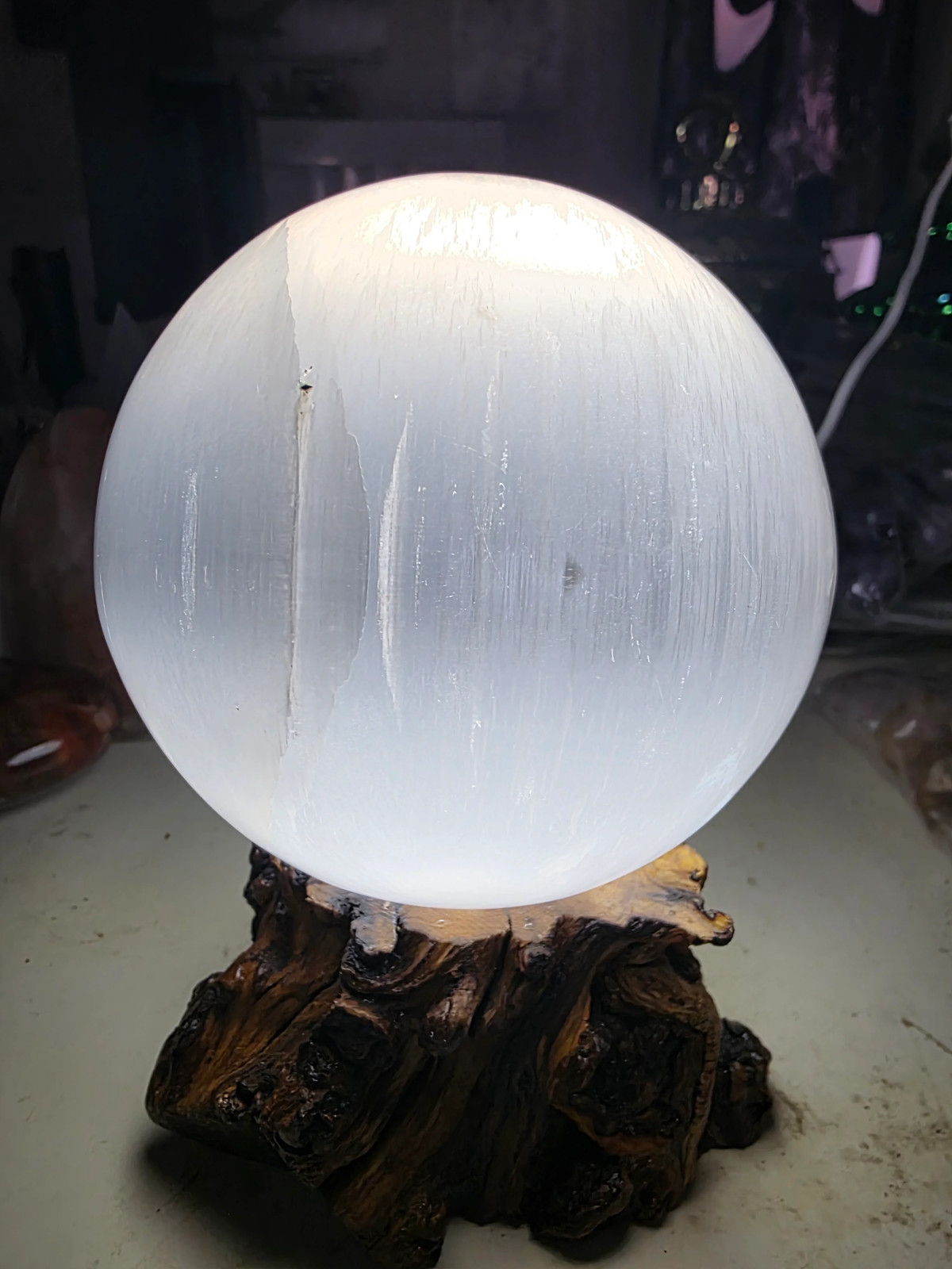 Jumbo selenite sphere with led light! 2.8 pounds, 95mm, 3.7 inches