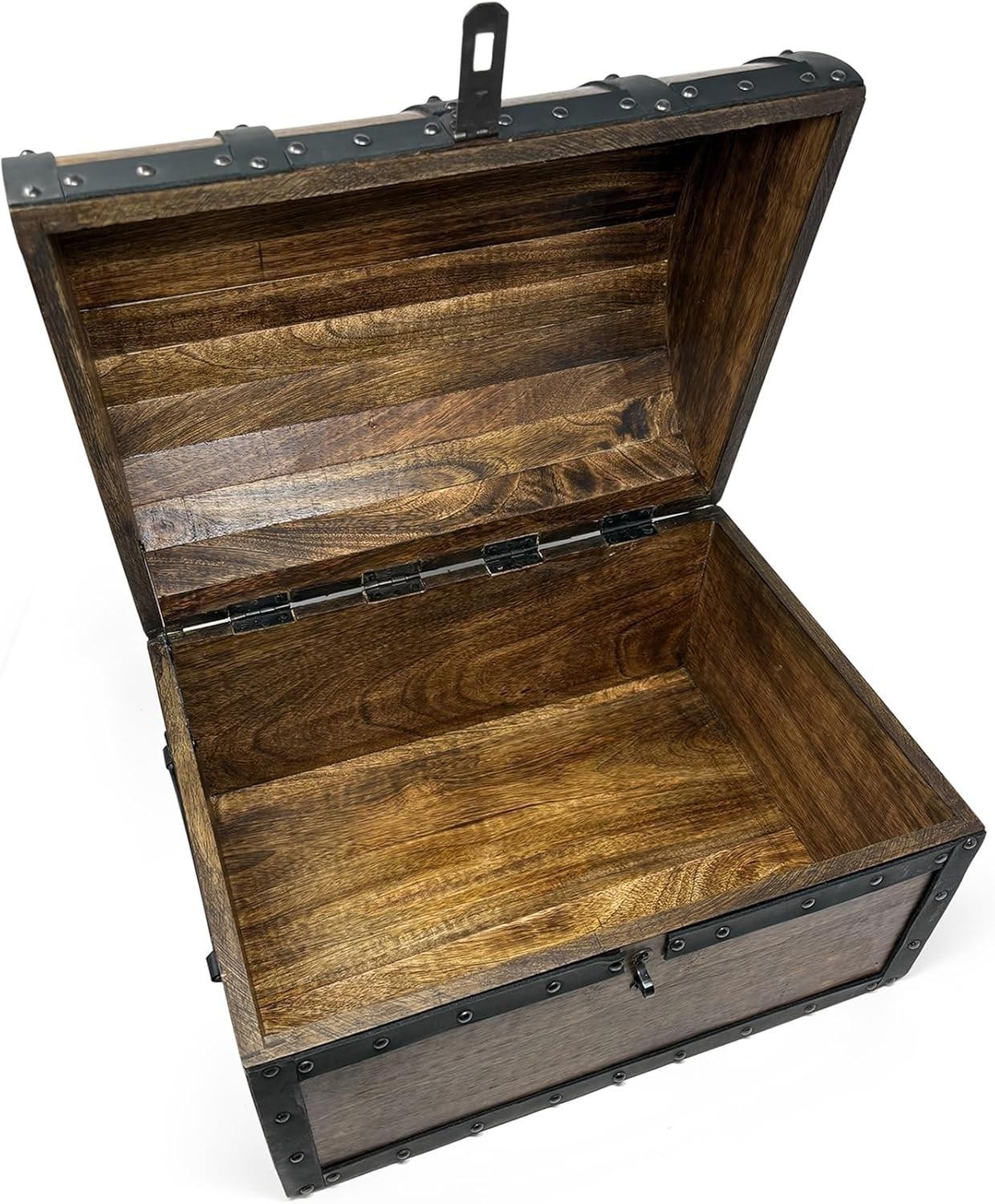 Nautical Cove Handmade Wooden Treasure Chest Storage Box Real Leather Accents