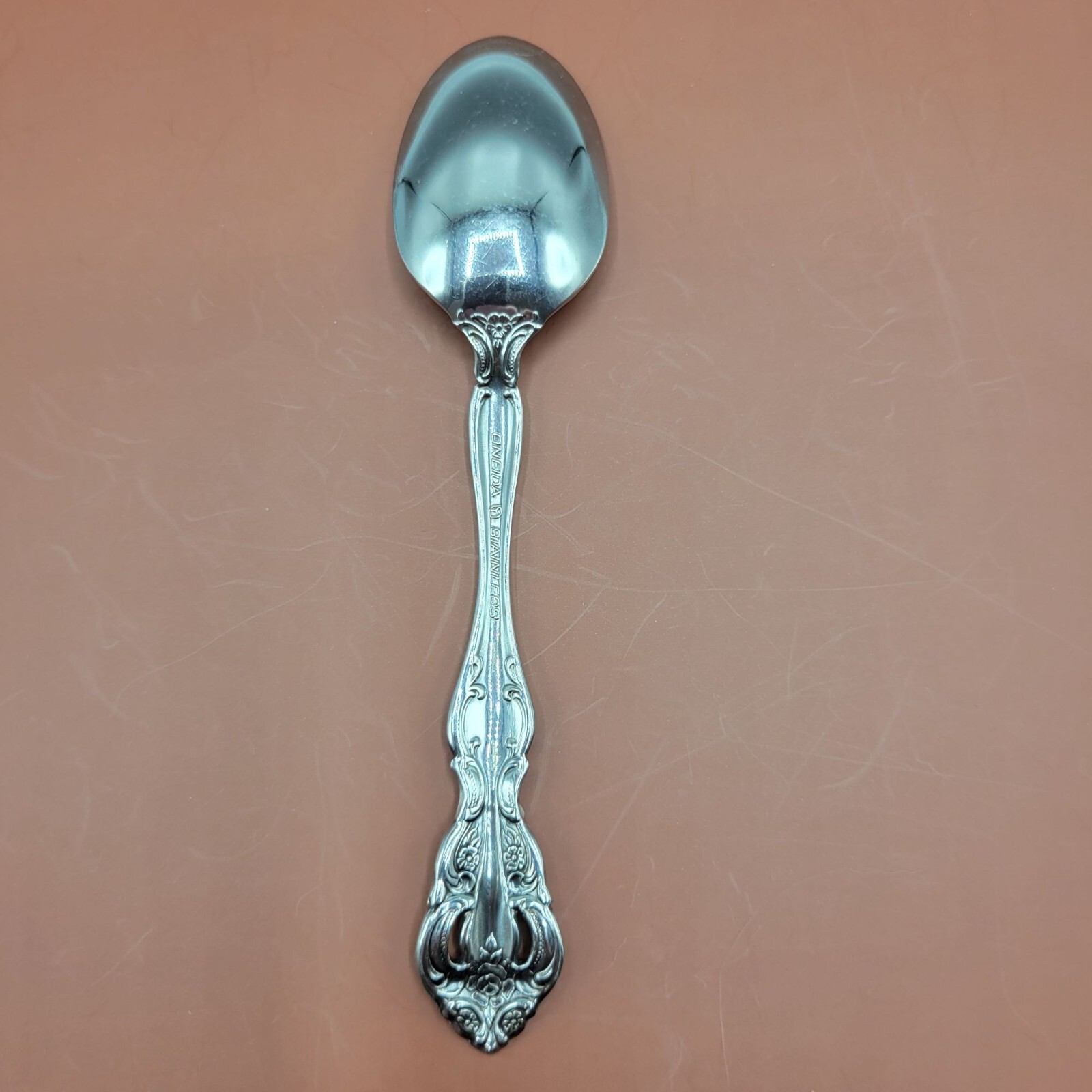 Vtg Set Of 4 Imperial Intl Chalmette Oval Soup Spoon Floral Design Korea 7 1/8in