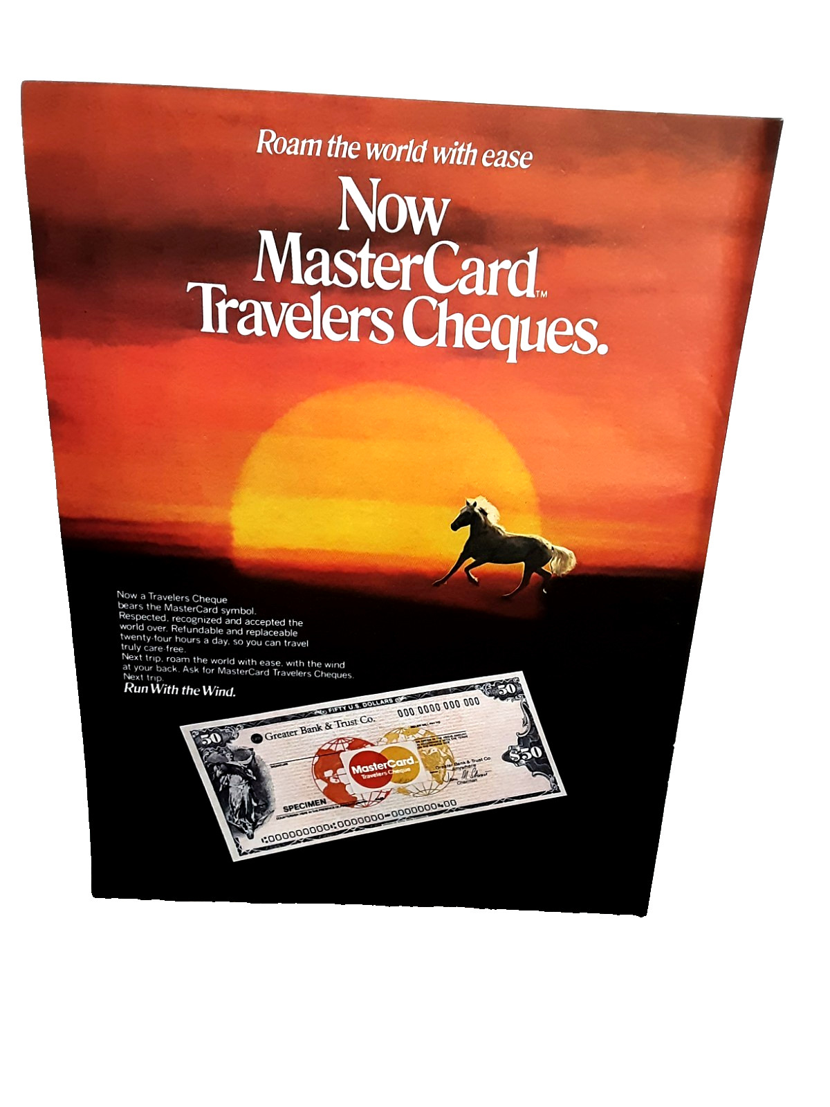 Vintage 1981 MasterCard Travelers Cheque Advertisement Horse Sunset
