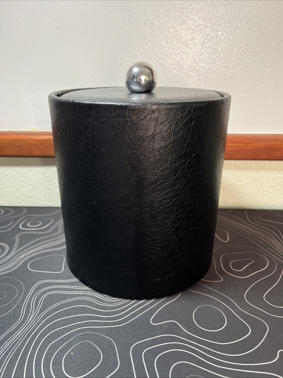 Vintage Black Vinyl Ice Bucket 7″ Tall x 6 3/4” Round