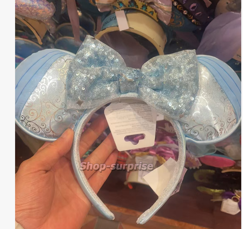 Genuine HK Disney 2026 Cinderella Minnie Mouse Ear Blue Headband for Adults