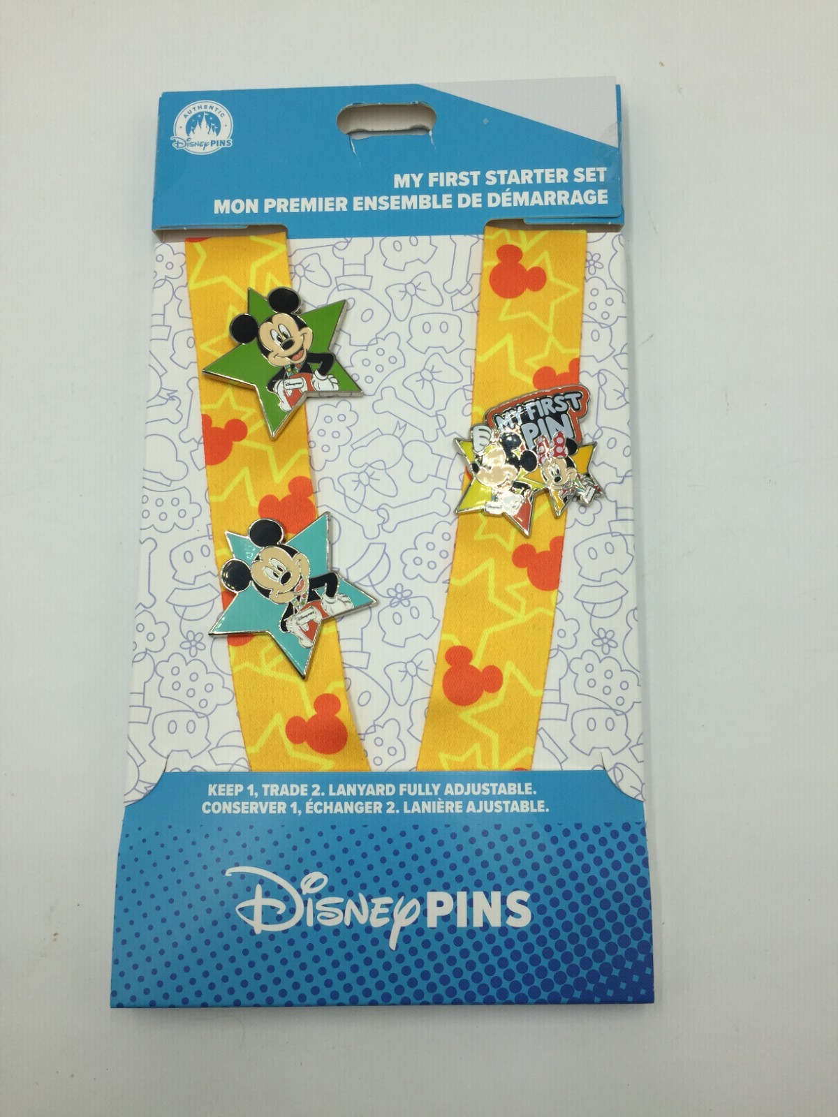 Disney Parks 3 Pins First Starter Set W/ Lanyard,New,Mickey,Minnie Mouse