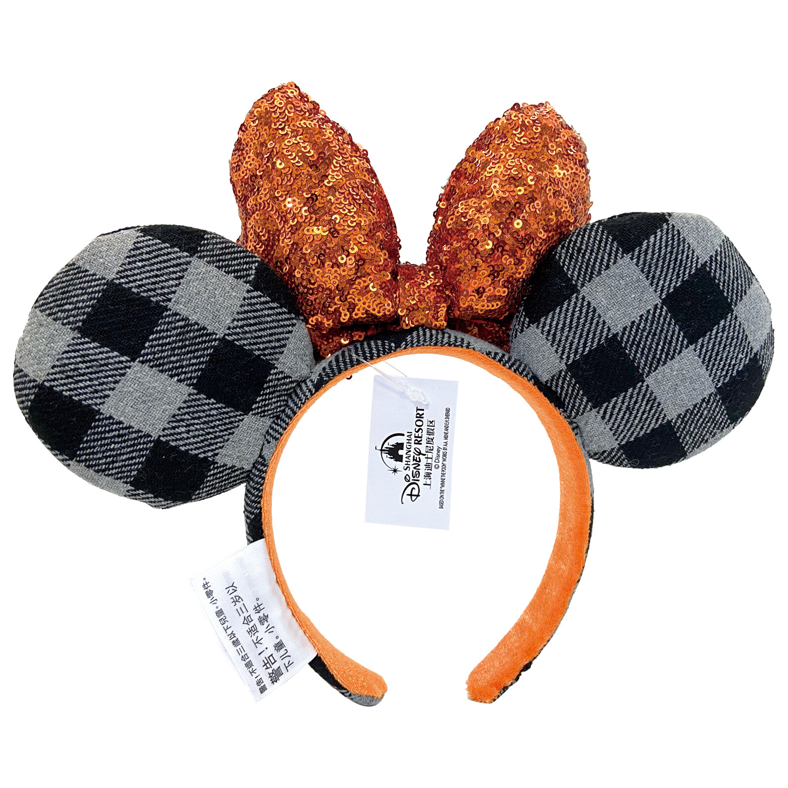 DisneyParks Minnie Mouse Ears Orange Bow Halloween Plaid Headband US