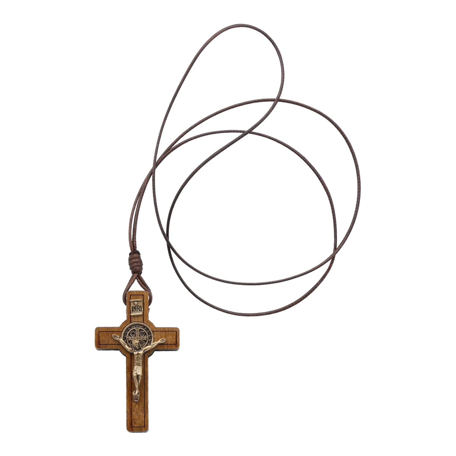 Intercession Wooden Crucifix on Cord – Made in Brazil (St 3″L x 4″W, Brown