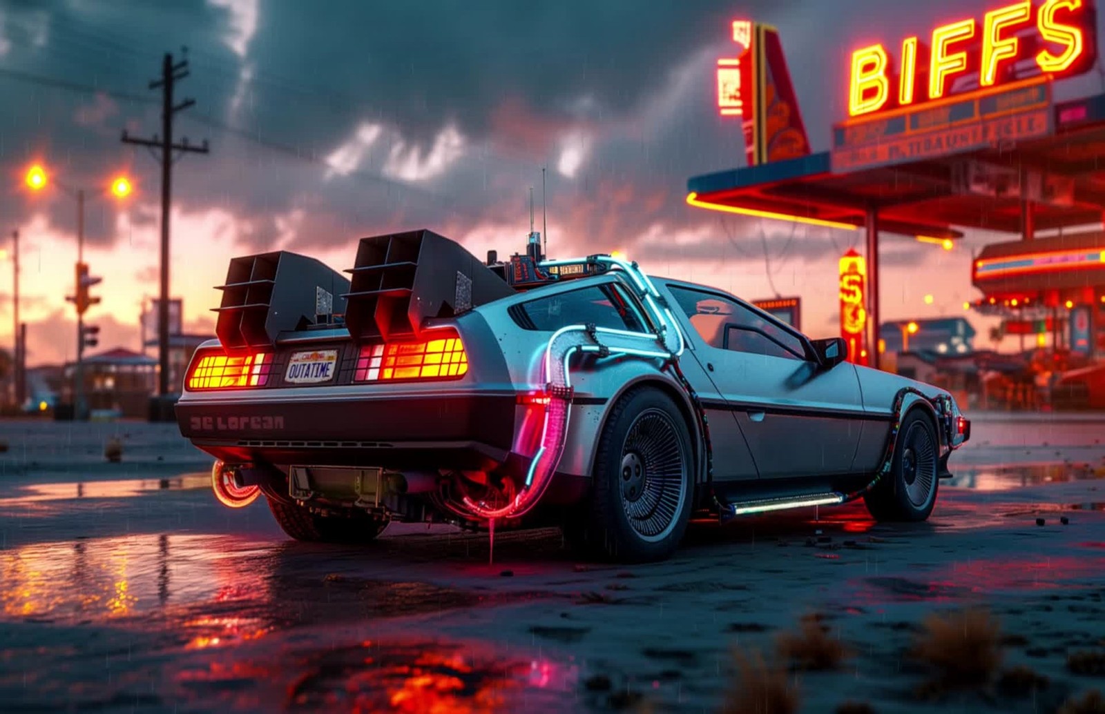 Back to the Future DeLorean Poster Print Wall Art Biffs Diner Time Machine Decor