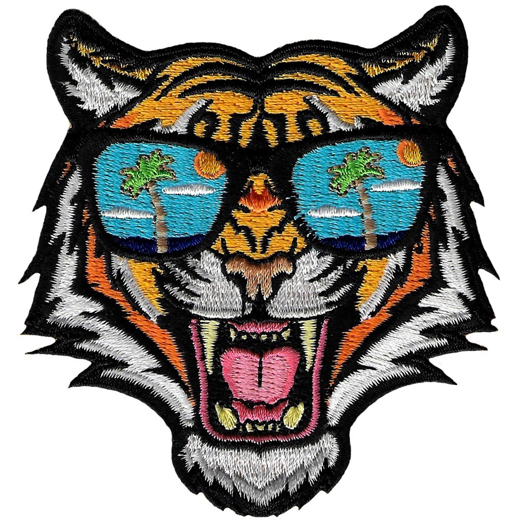BENGAL TIGER SUNGLASSES iron-on PATCH embroidered ANIMAL SOUVENIR APPLIQUE new