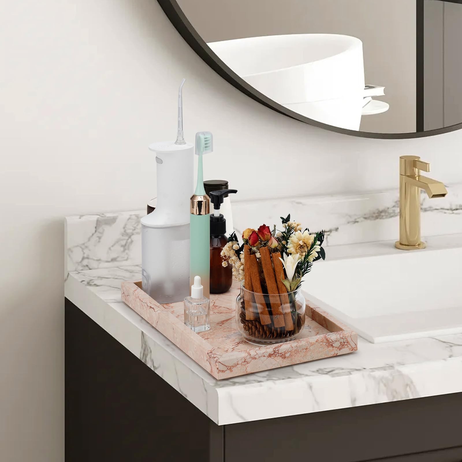 Marble Bathroom Tray,Pure Natural Vanity Tray,Marble Trays for Kitchen Counte…