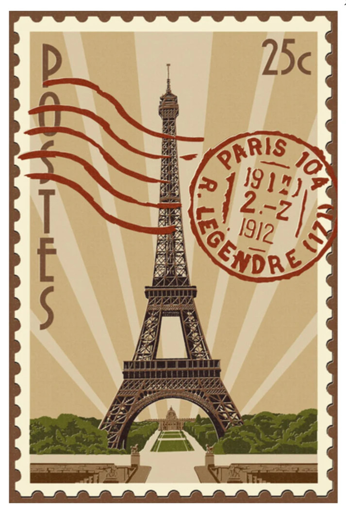 Special Paris, France – Letterpress Stamp – Eiffel Tower Lantern Press Postcard