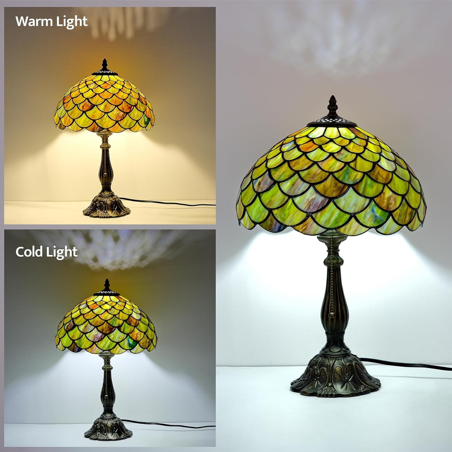 Style Table Lamp Vintage Stained Glass Desk Lamp Mable Gradient Green Fish Scale