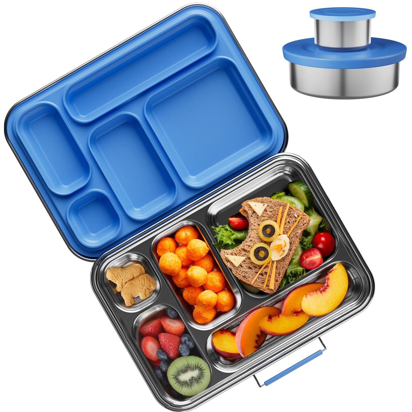 AOHEA Stainless Steel Bento Box Kids, 10.04 x 7.28 x 1.97 inches, Blue-05