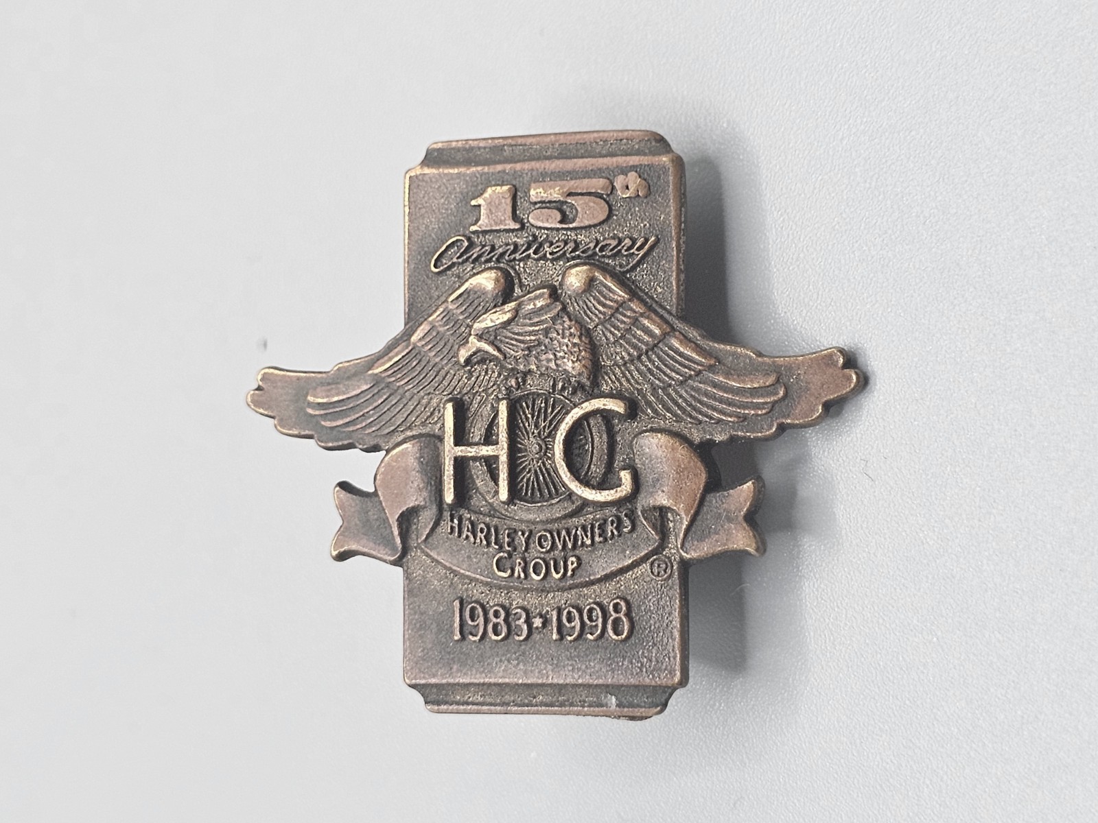 1983 -1998 HARLEY DAVIDSON OWNERS GROUP HOG 15th ANNIVERSARY MEMBER VEST PIN