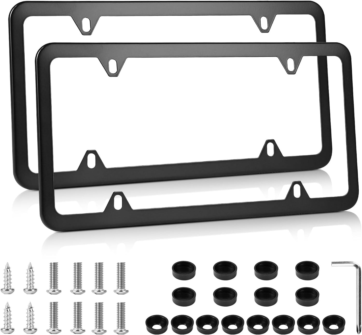 License Plate Frames Black, 2Pcs 4 Holes License Plate Holders, Stainless Steel