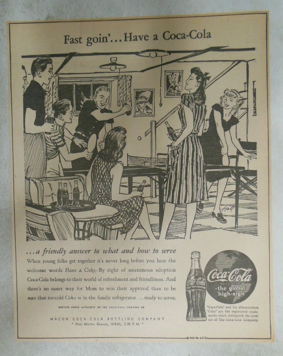 Coca-Cola ad: Fantastic Artwork! from 1940’s 10 x 12 inches Table Tennis !