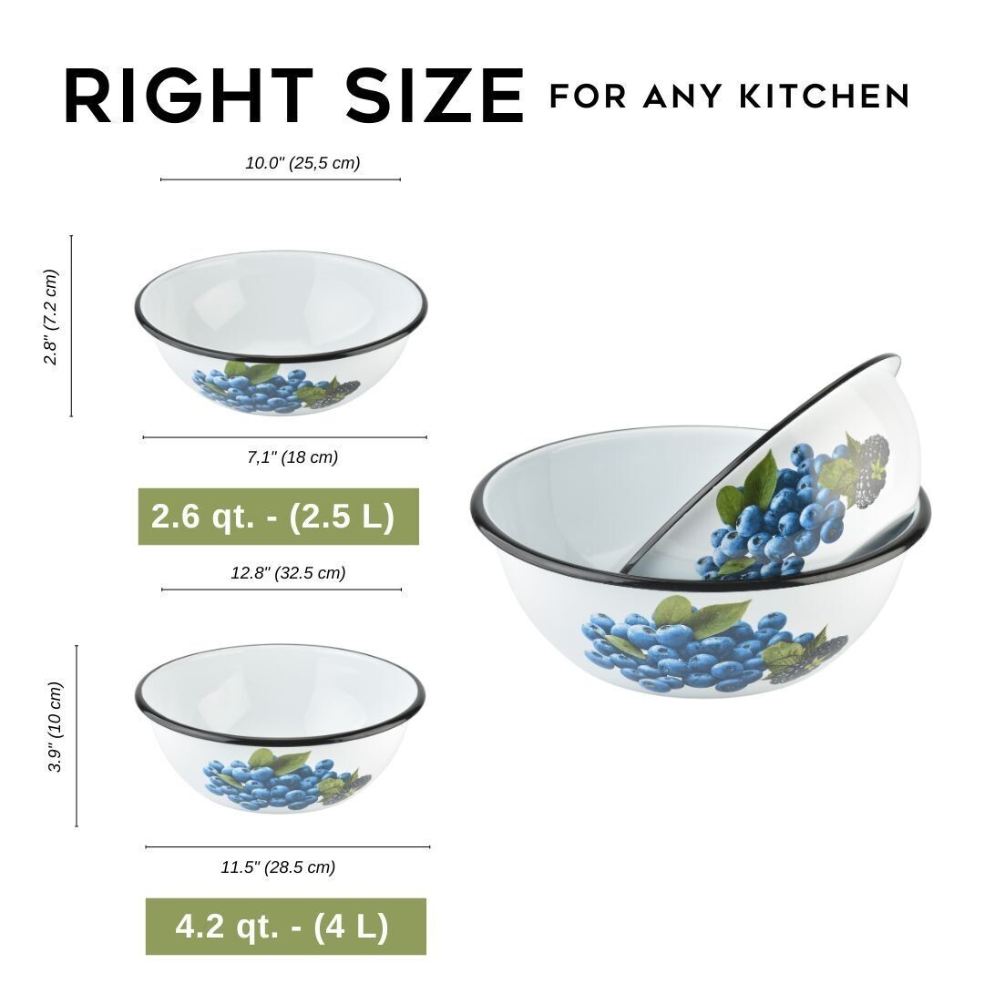 STPGOODS Blueberry Set of 2 Enameled Mixing Bowls [2.7-qt, 4.2-qt]
