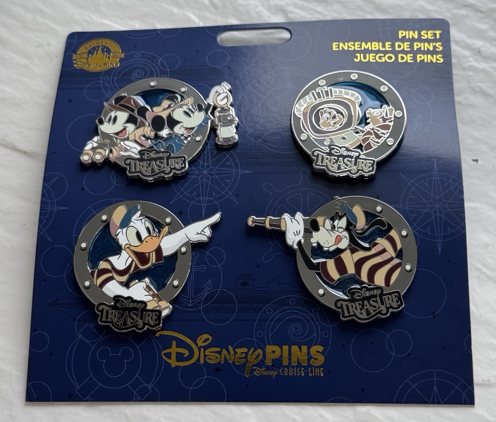 DISNEY CRUISE LINE 4 PIN SET DISNEY TEASURE MICKEY CHIP/DALE DONALD GOOFY NEW