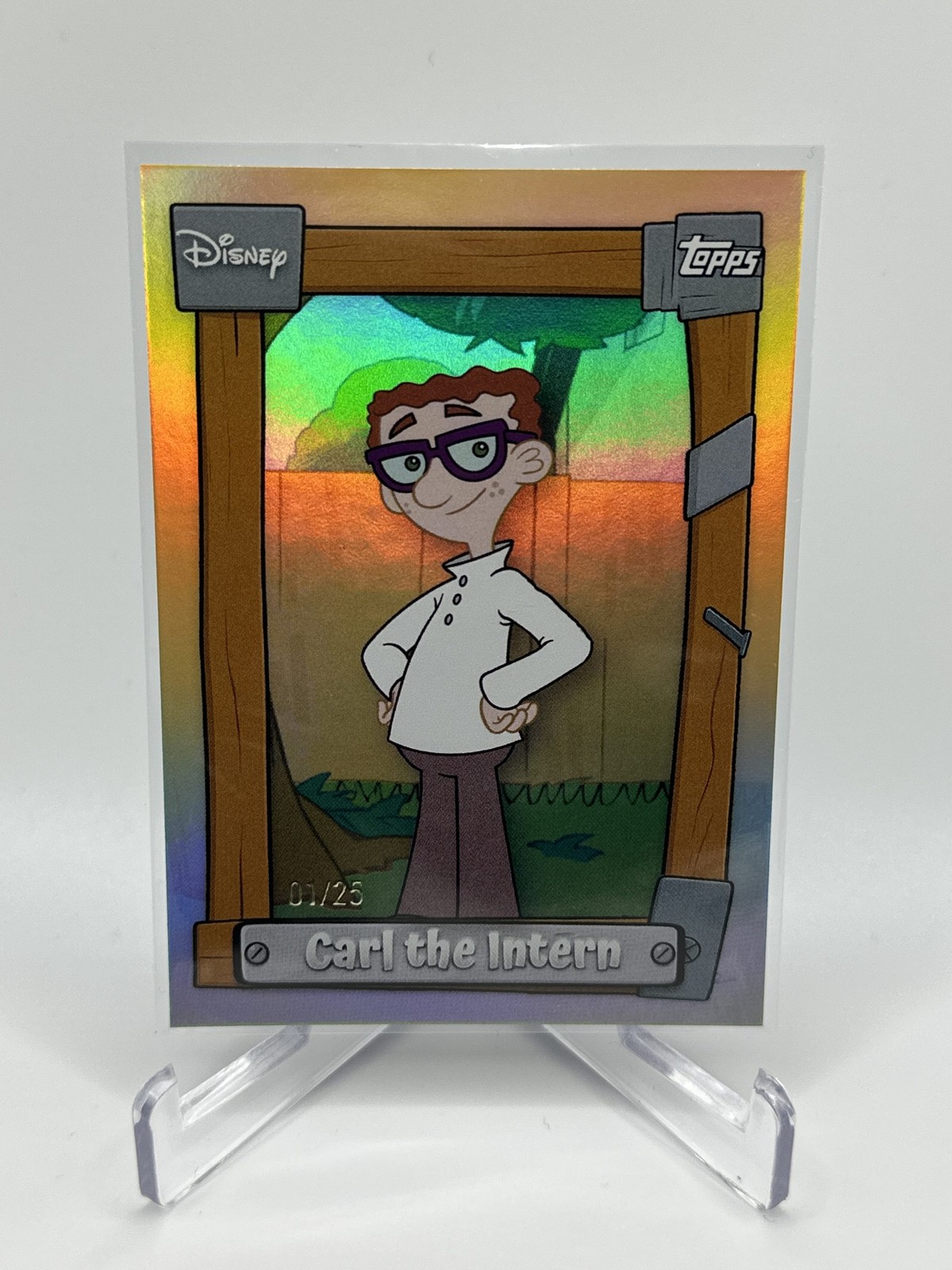 2026 Topps Disney Neon CARL THE INTERN BOOKEND ALPHA Phineas & Ferb Orange /25