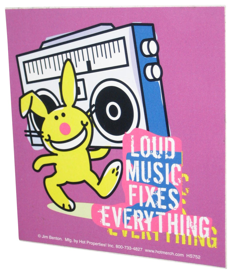 Happy Bunny Loud Music Fixes Everything Hot Properties Licensed Sticker HS752