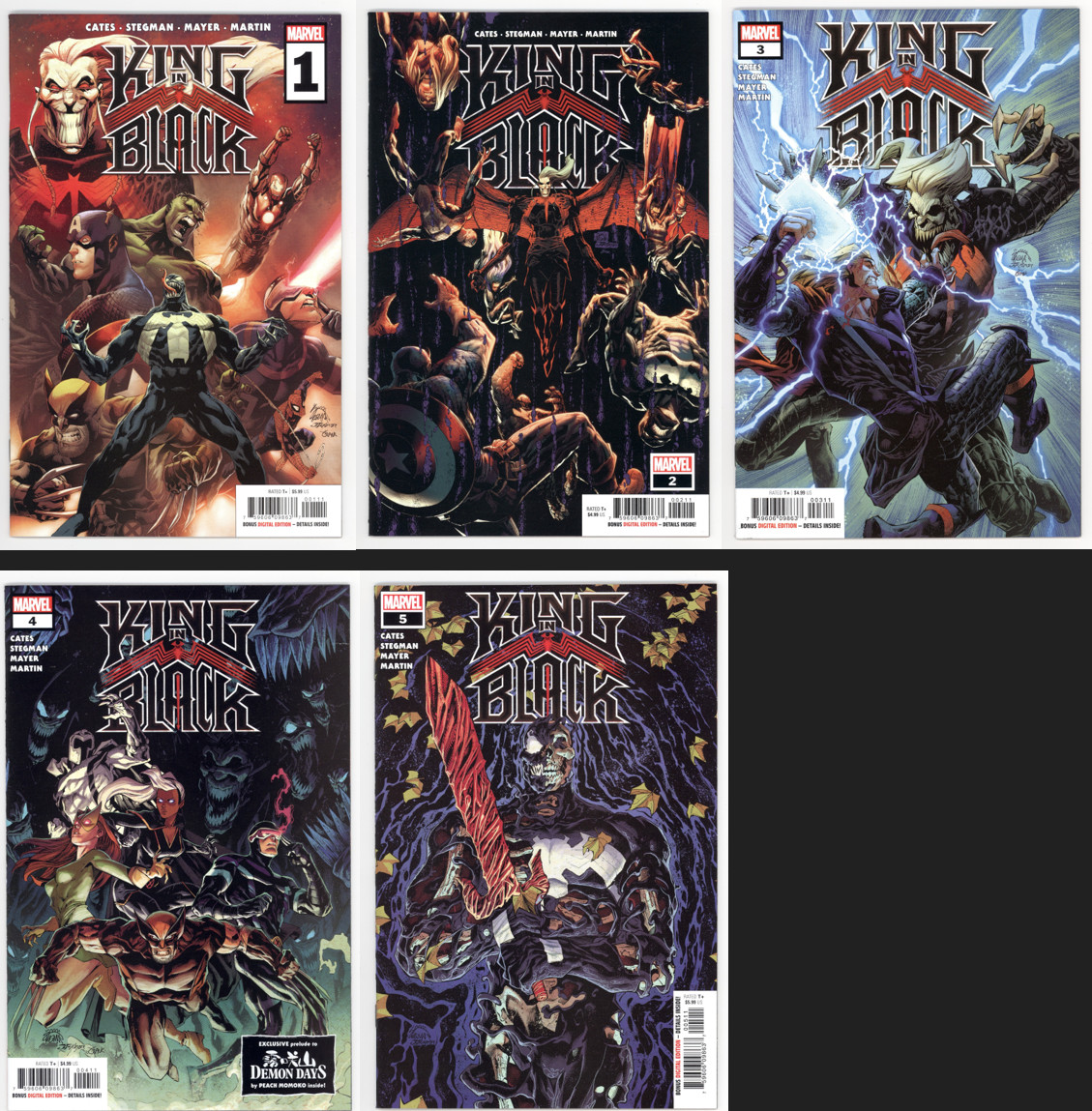 King in Black #1 2 3 4 5 Stegman Cates TRADE Variant Cover SET Lot VENOM Knull