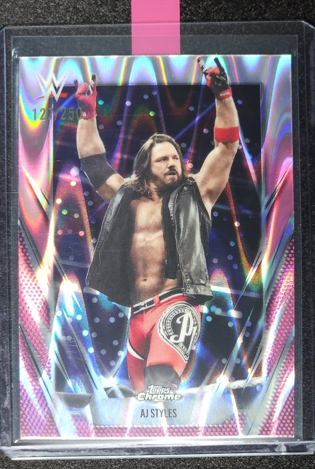 Topps 2026 Topps Chrome WWE AJ Styles Numbered /250 Pink Ray Wave