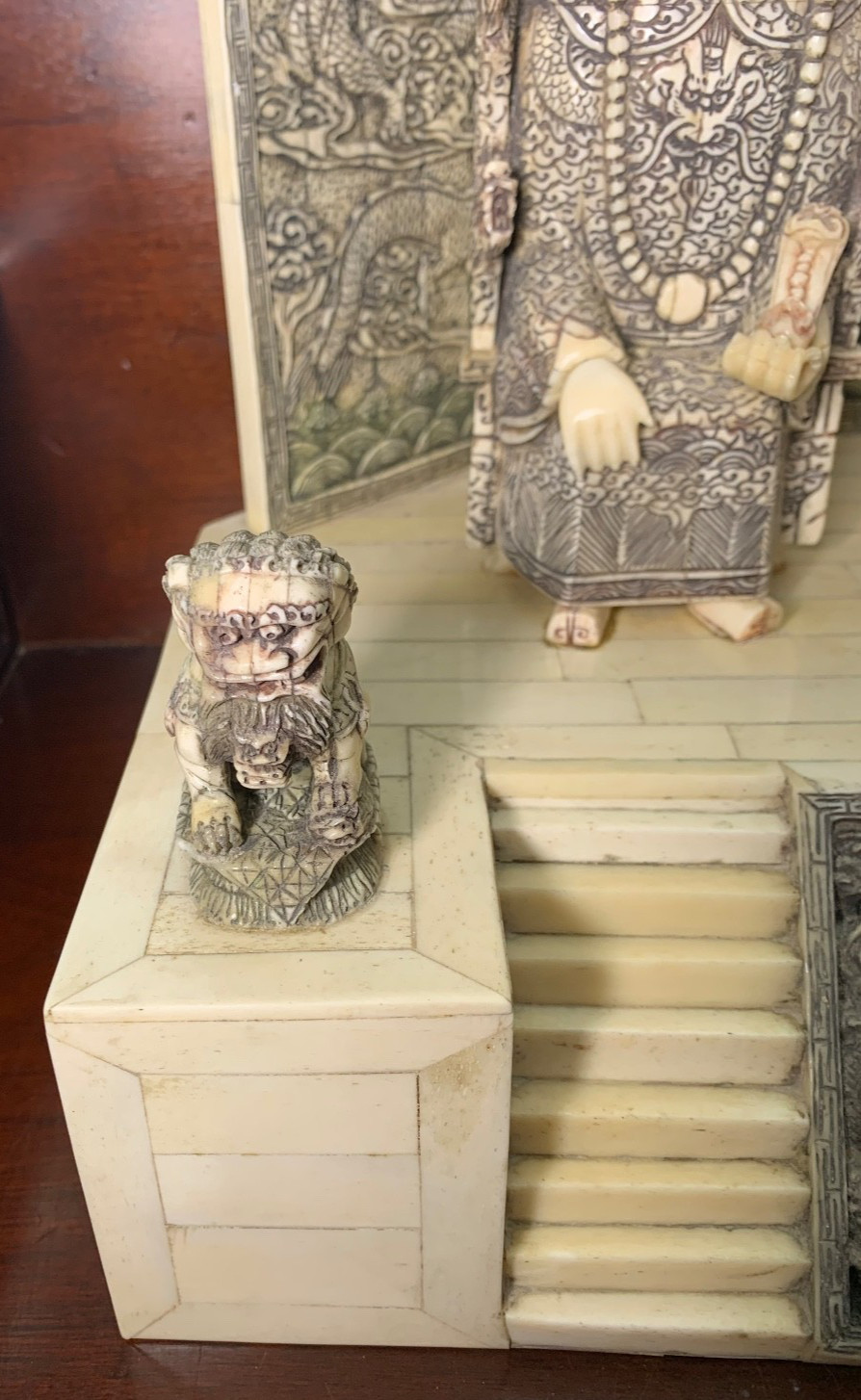 GORGEOUS BOVINE BONE TILE CHINESE EMPEROR AND EMPRESS ON INTRICATE THRONES!