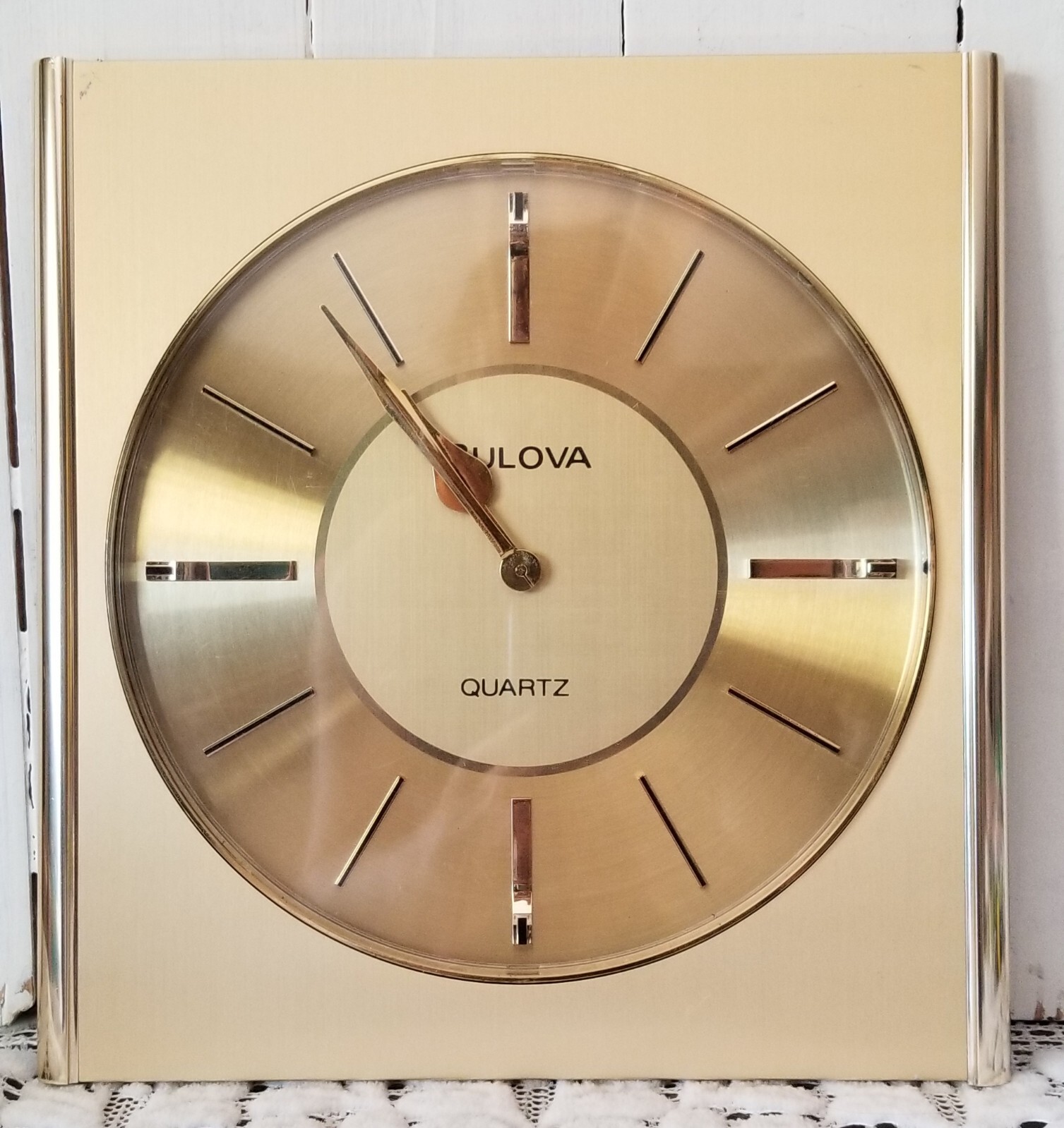 BULOVA Clock Quartz Wall Gold Tone Slim Profile Japan D9202 Tested