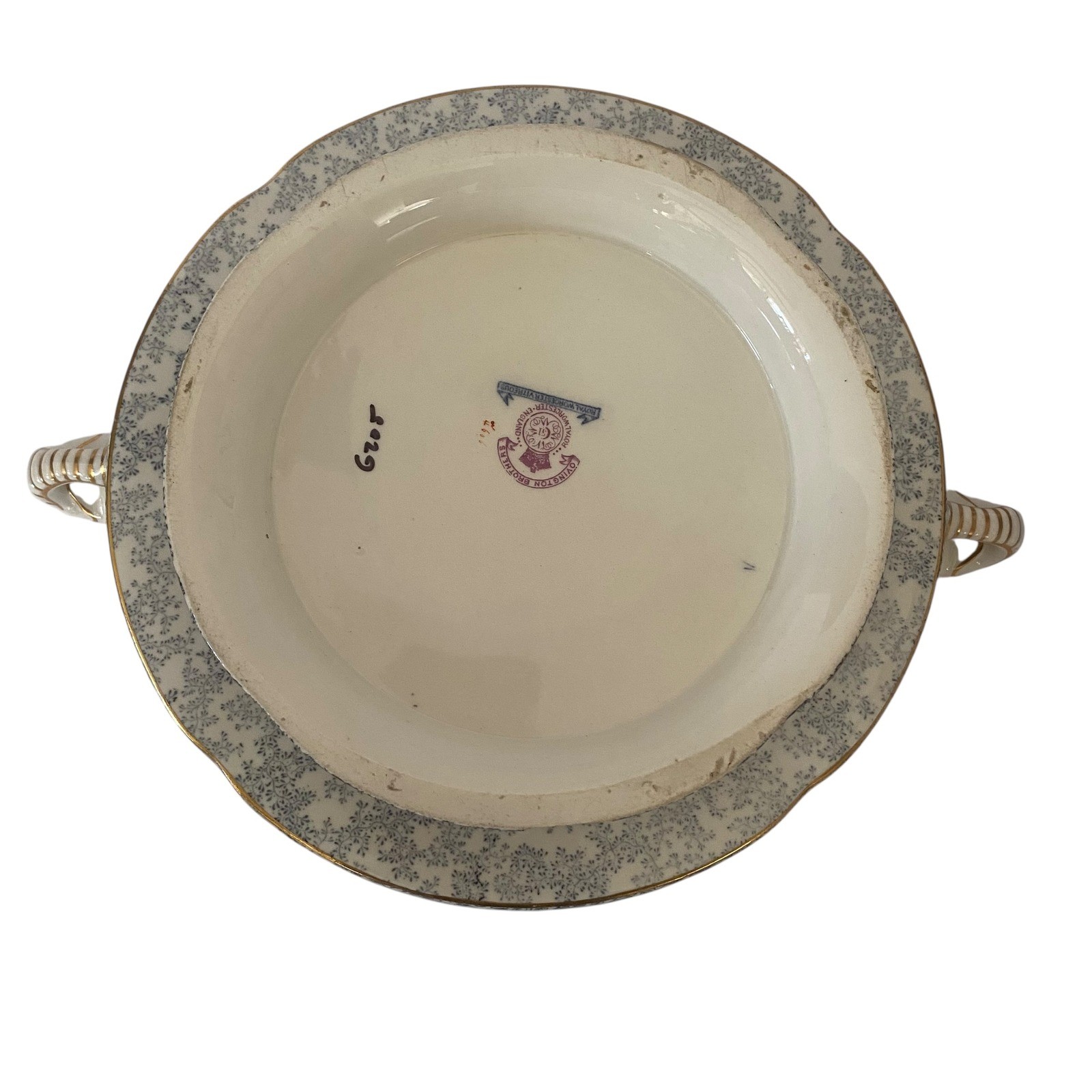 Royal Worcester Vitreous Tureen Ovington Brothers Blue Floral Elephant Handles