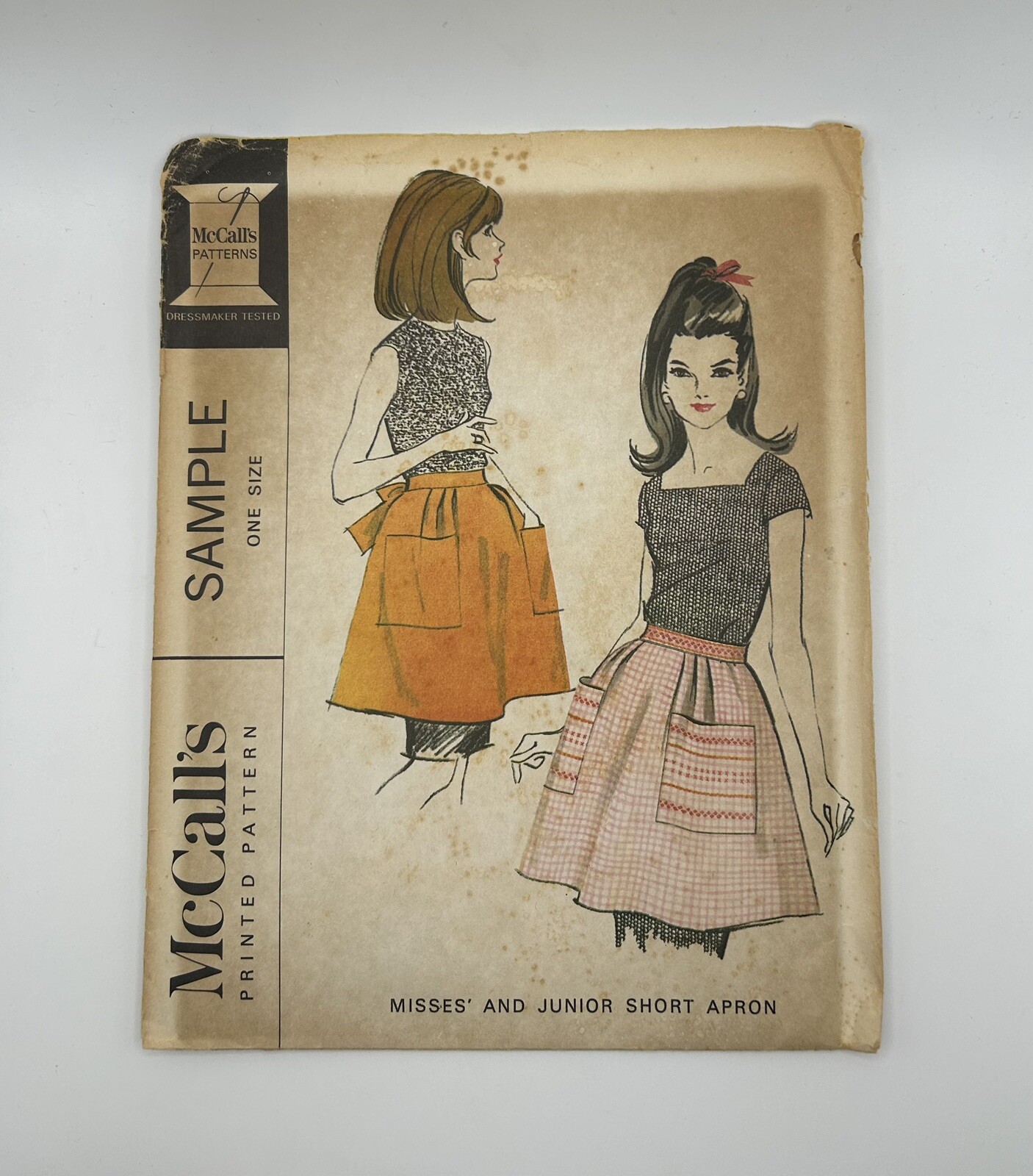 McCalls 1966 Sewing Pattern Sample Misses Junior Short Apron One Size Uncut