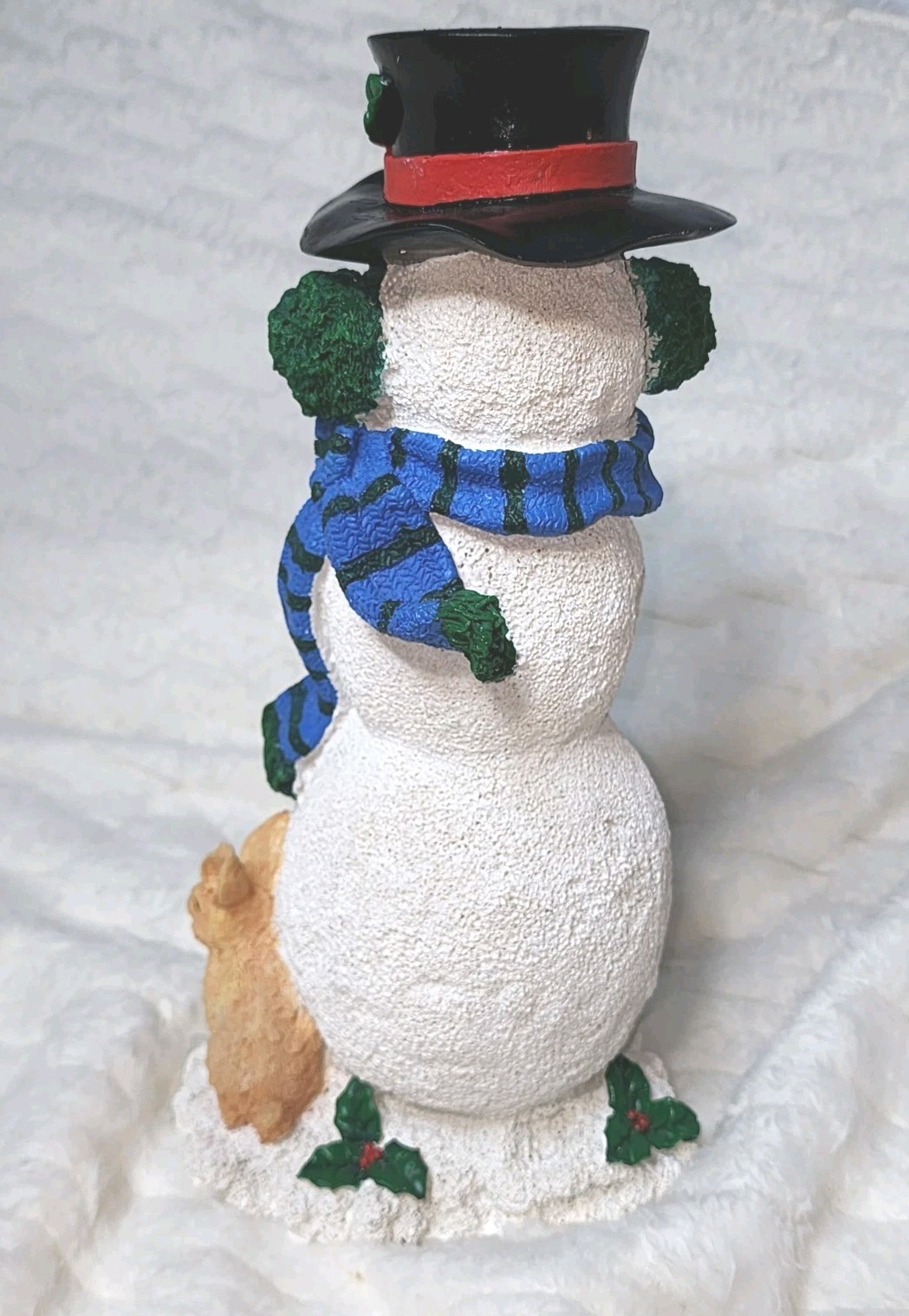 Vintage 2001 ABC Distributing Inc Resin Snowman Taper Candle Holder With Rabbit