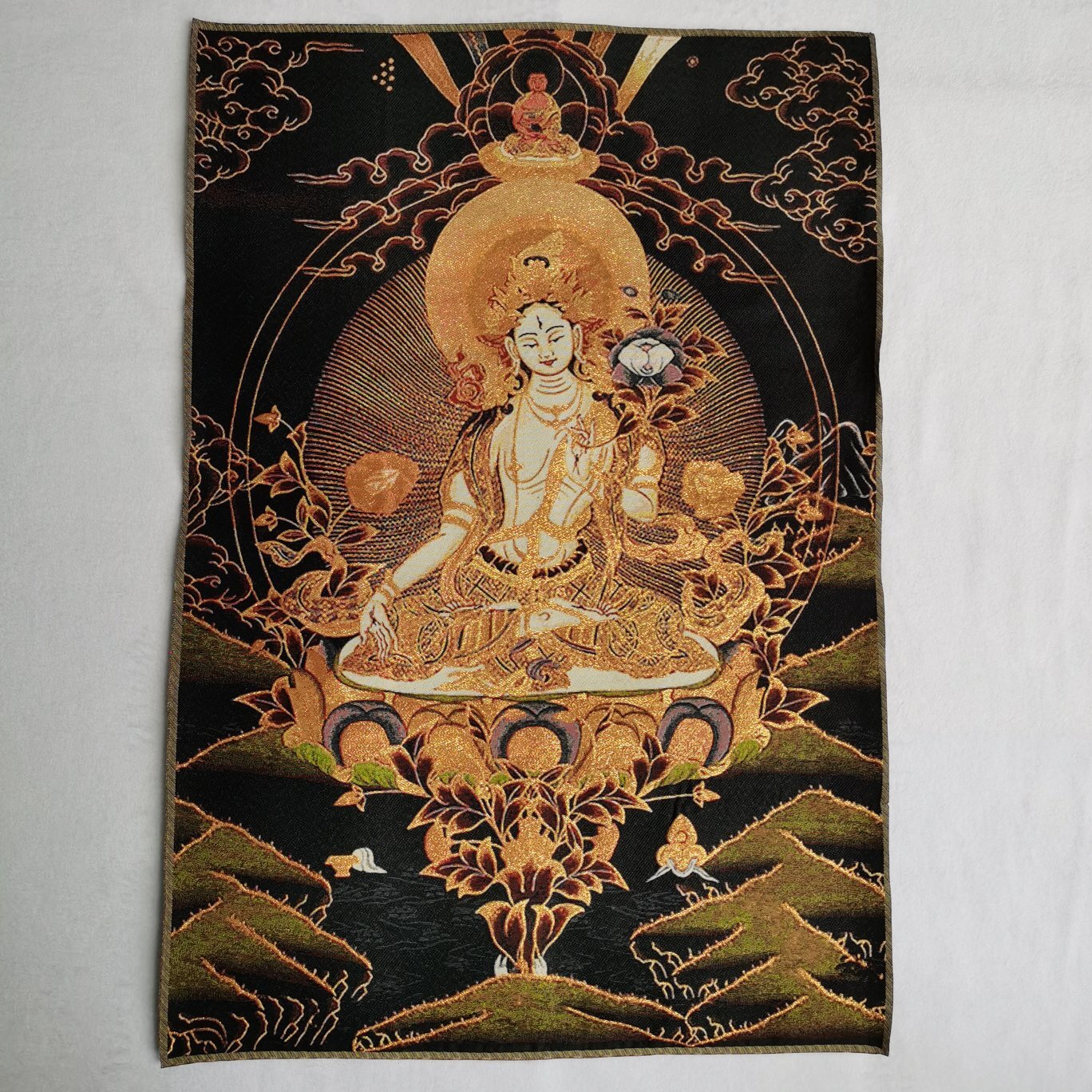 36″ Tibet Tibetan Cloth Silk Buddhism White Tara Guanyin Tangka Thangka Mural 2