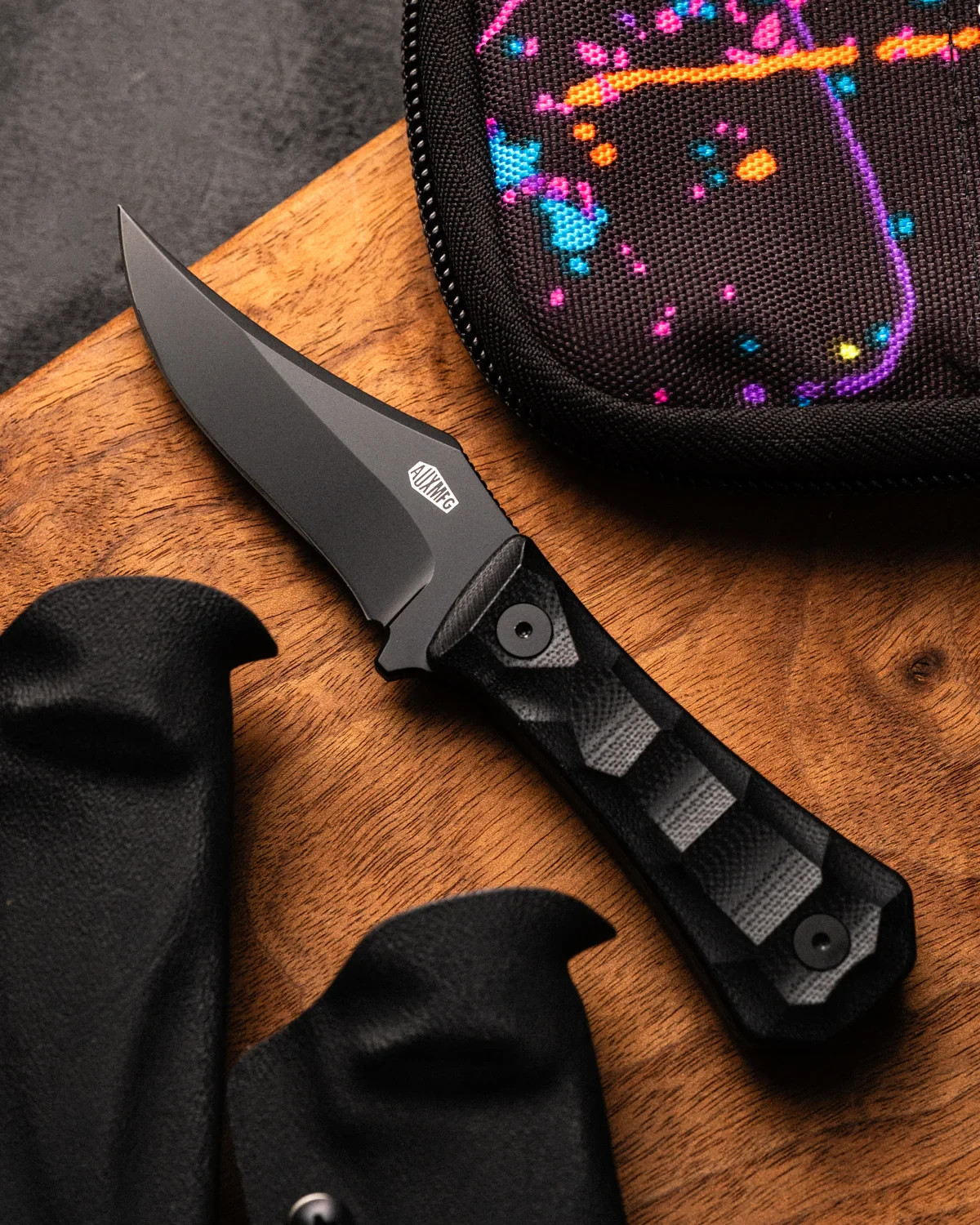 Auxiliary Manufacturing Bowie Fixed Knife 3″ 14C28N Steel Blade Black G10 Handle