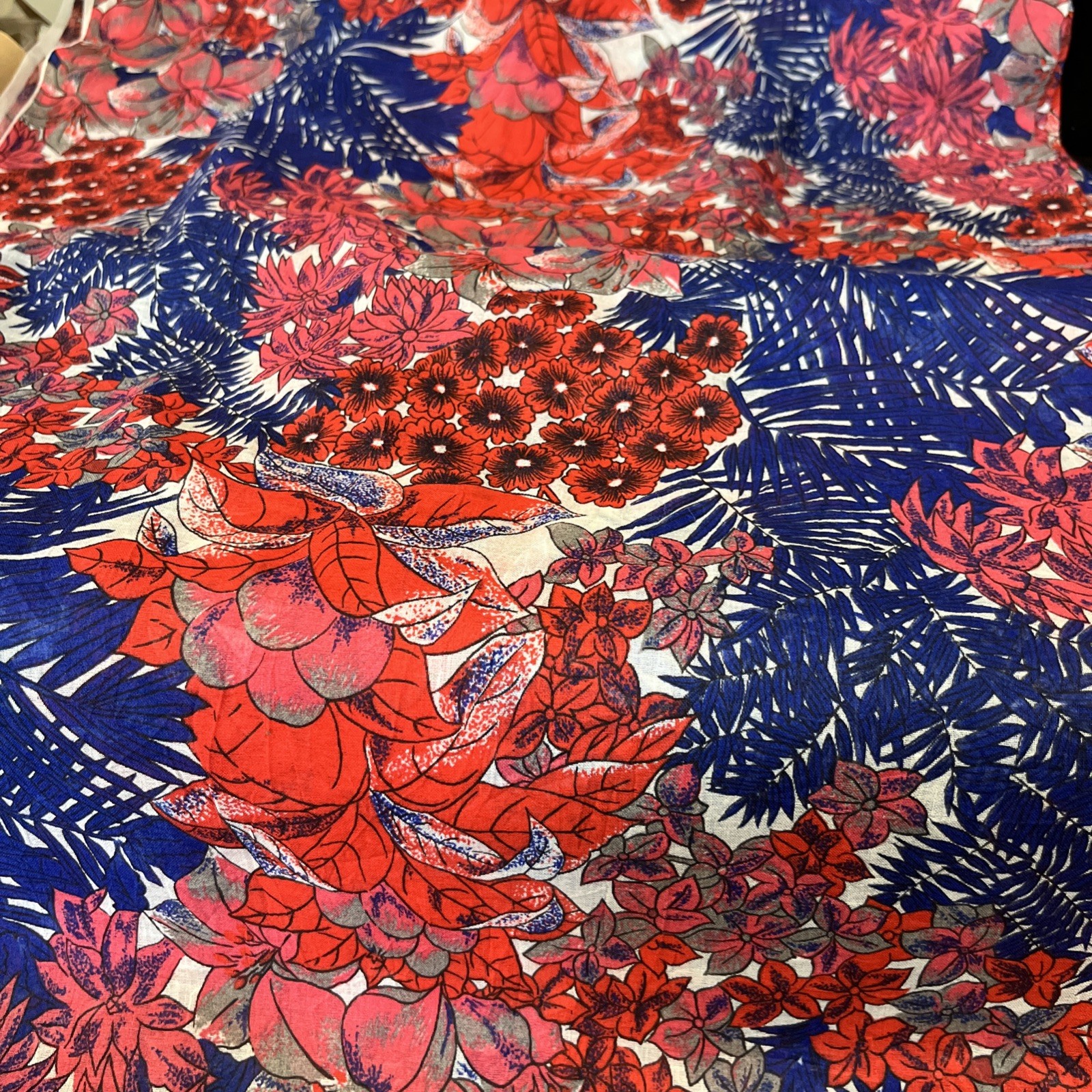 Wamsutta Sheer Fabric Vintage Tropical Flowers Red, Blue & Pink 4 yards 44” Wide
