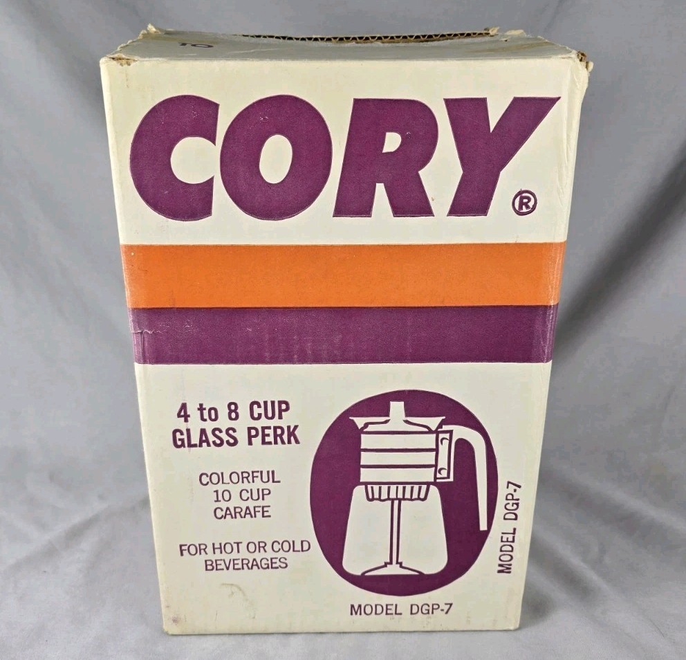 Vintage NOS Cory Stove Top Glass Percolator 4 to 8 Cup Coffee Pot Striped Orange
