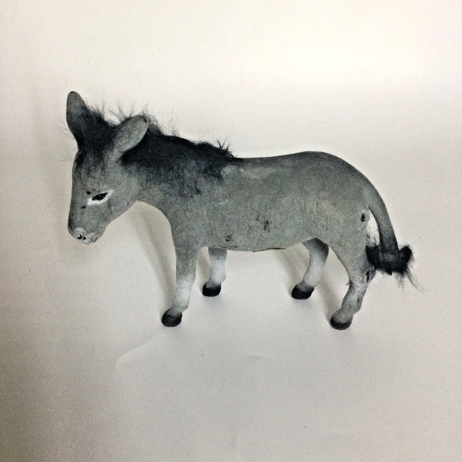Vintage Plastic Donkey Figure Flocked With Fur Mane Tail Made In China Label