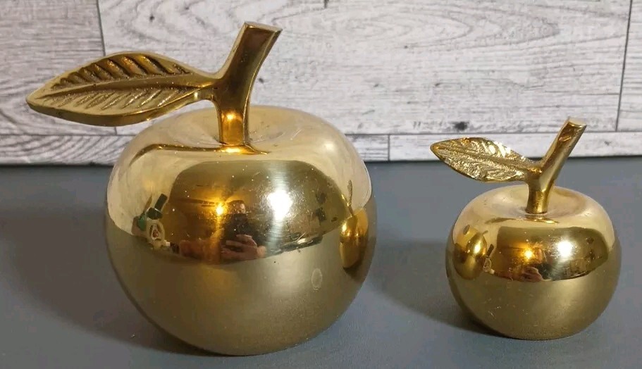 Brass Apple Shape Bells Vintage Mid Century Set Of 2 MCM