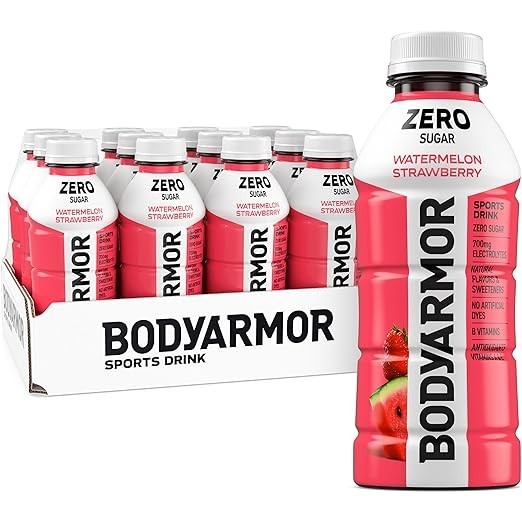 BODYARMOR ZERO Sugar, Watermelon Strawberry, 16 fl oz Bottle (Pack of 12)