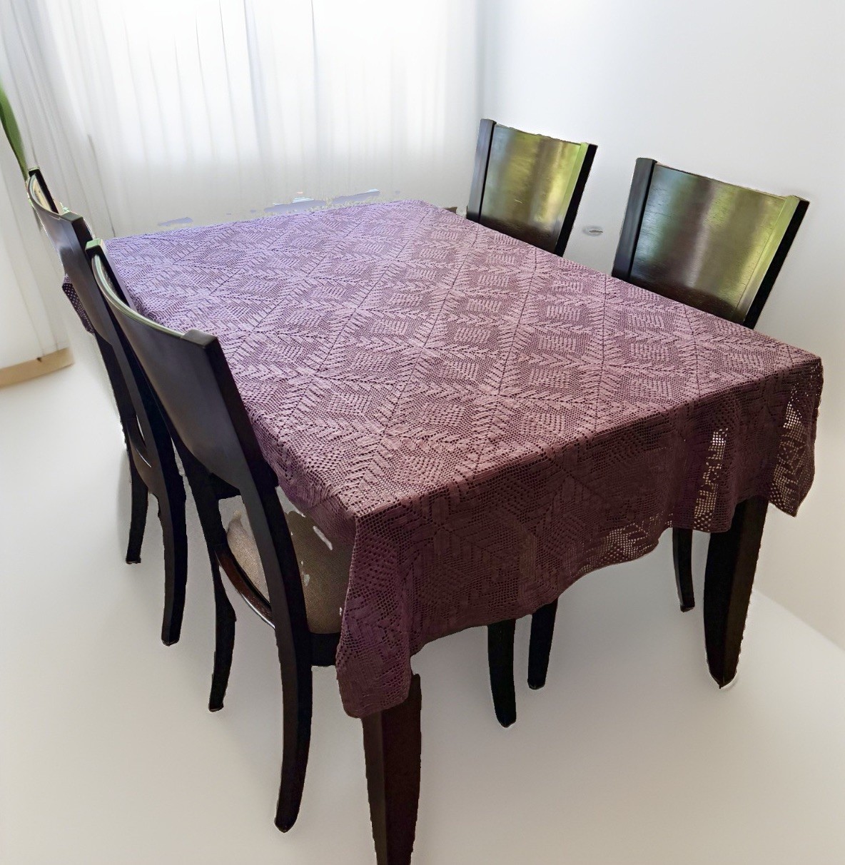 Vintage Handmade 1930s Purple Crocheted Lace Tablecloth 48″x 80″ Halloween