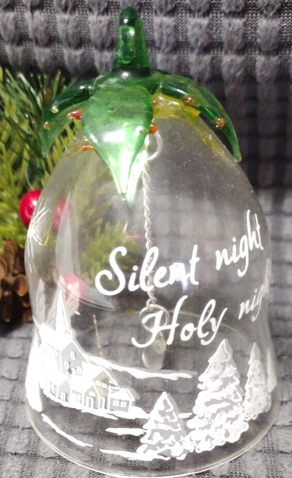 Glass BELL Handblown Christmas Ornament SILENT NIGHT HOLY NIGHT vintage