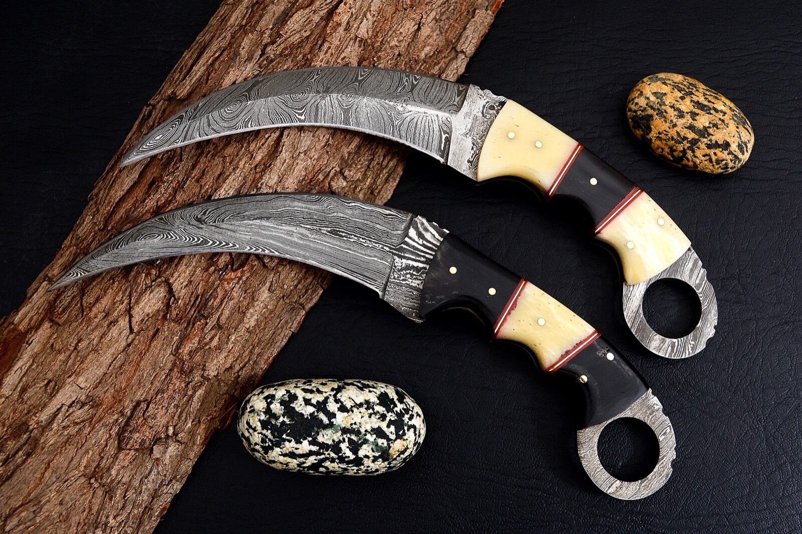 beautiful handmade damascus karambit with buffalo and camel handle (Pair)