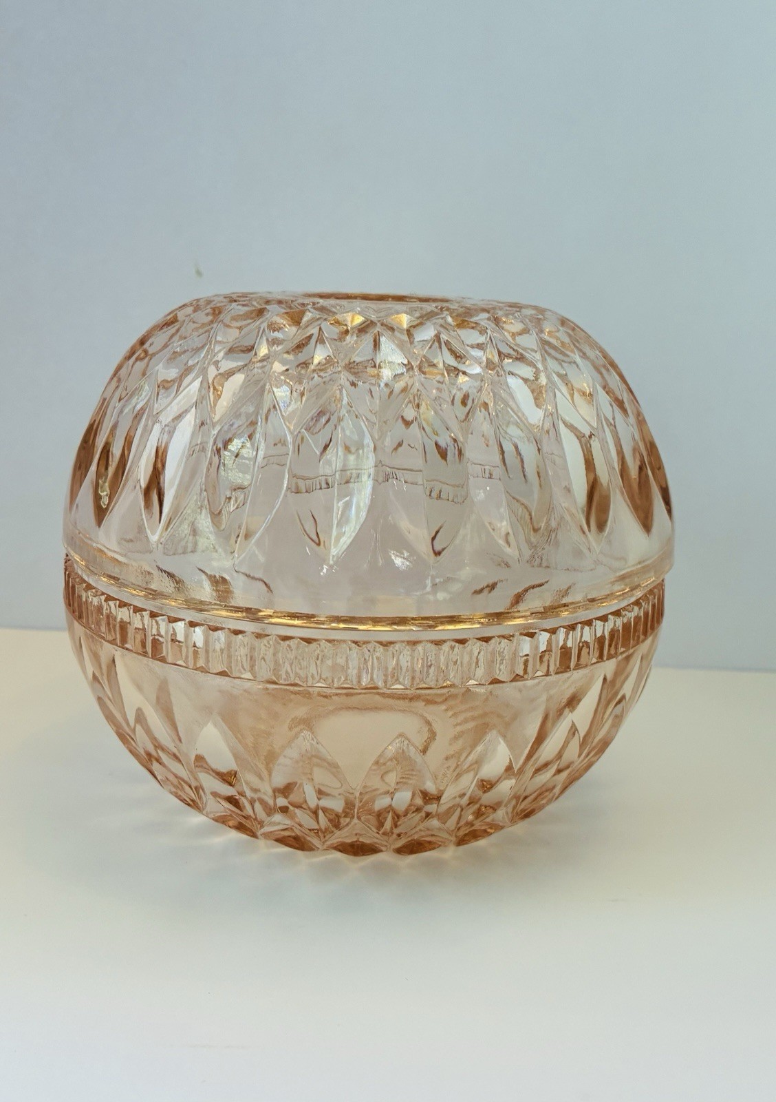 Vintage Fairy Lamp Indiana Pink Round Glass Diamond Cut Pattern