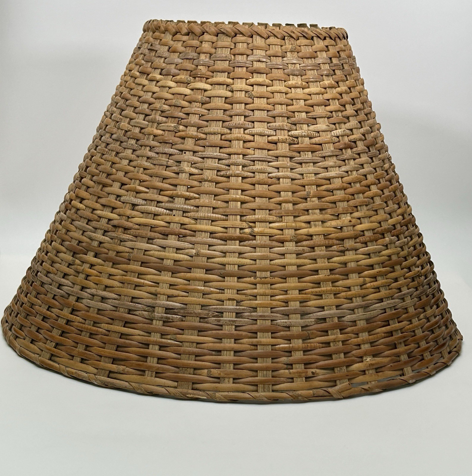 17½″ Woven Rattan Wicker Spider Lamp Shade Bell Boho Coastal Tiki 60s VTG